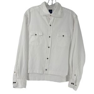 Giannetto Portofino Shirt Womens White Collared Snap Front Turquoise Detail L